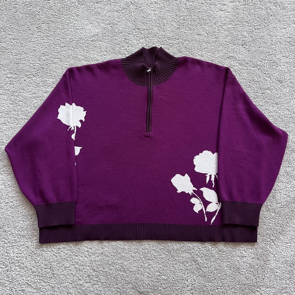 Maeve Anthropologie Montana Berry Floral Mock Neck 1/4 Zip Sweater Womens 3X